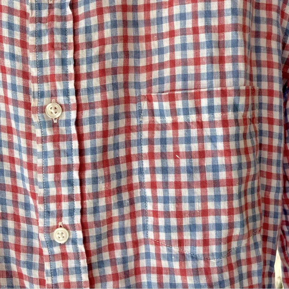 J. Crew Irish Linen by Baird McNutt Gingham Button Front Long Sleeve Shirt L